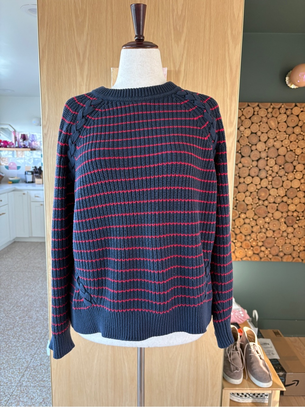 Women’s Navy and Red Stripe Knit Sweater